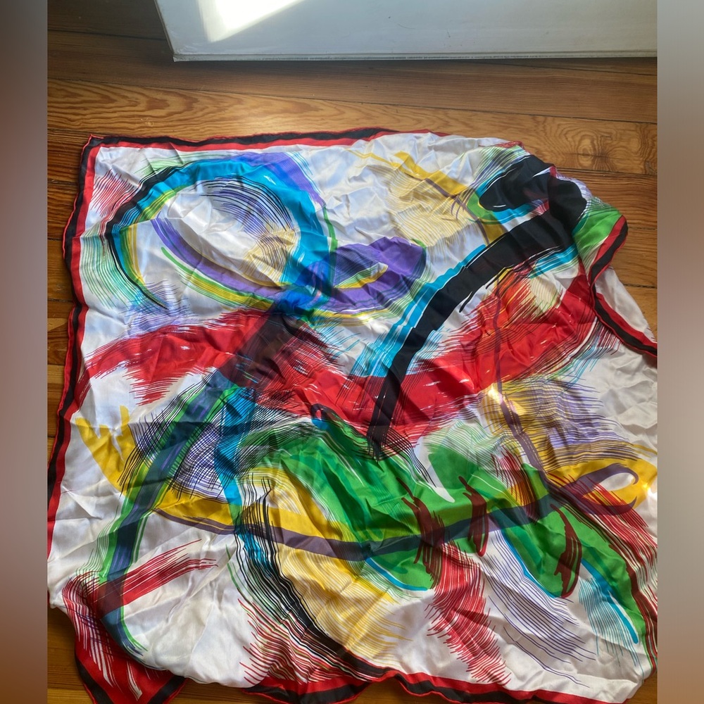 Vintage MAGID Abstract Multicolor Silk Scarf - Vibrant Brushstroke Print
